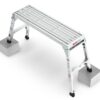 Aluminum Work Platform Large Size Step Stool Folding Portable Work Bench 40" Width Telescopic Feet Height Adjustable - Gray - Image 6