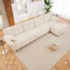 Modular 4 Seater Sofa With Ottoman, Configurable Solid Wood Frame, Premium, High Resilience Cushions - White - Image 12