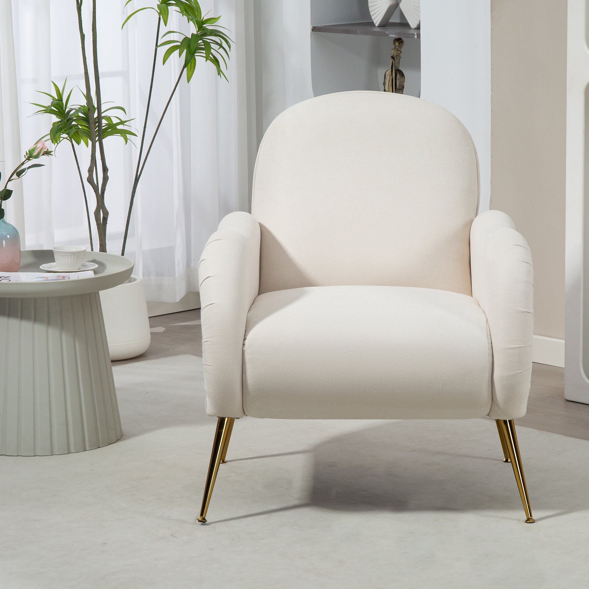 Modern Accent Chair With Snowflake Fabric And Metal Legs, Single Sofa Chair For Living Room - Beige - Image 4