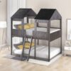 Full Over Full Bunk Bed With Roof, Window, Guardrail, Ladder - Antique Gray - Image 12