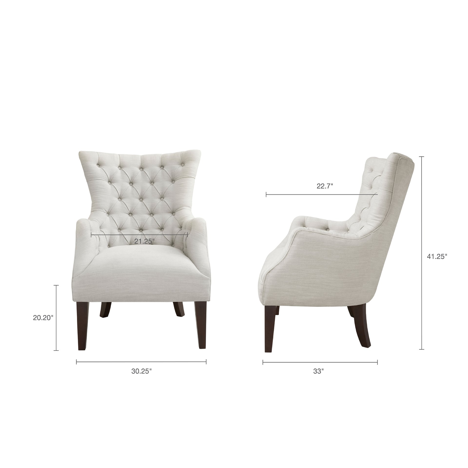 Hannah - Button Tufted Wing Chair - Ivory - Image 3