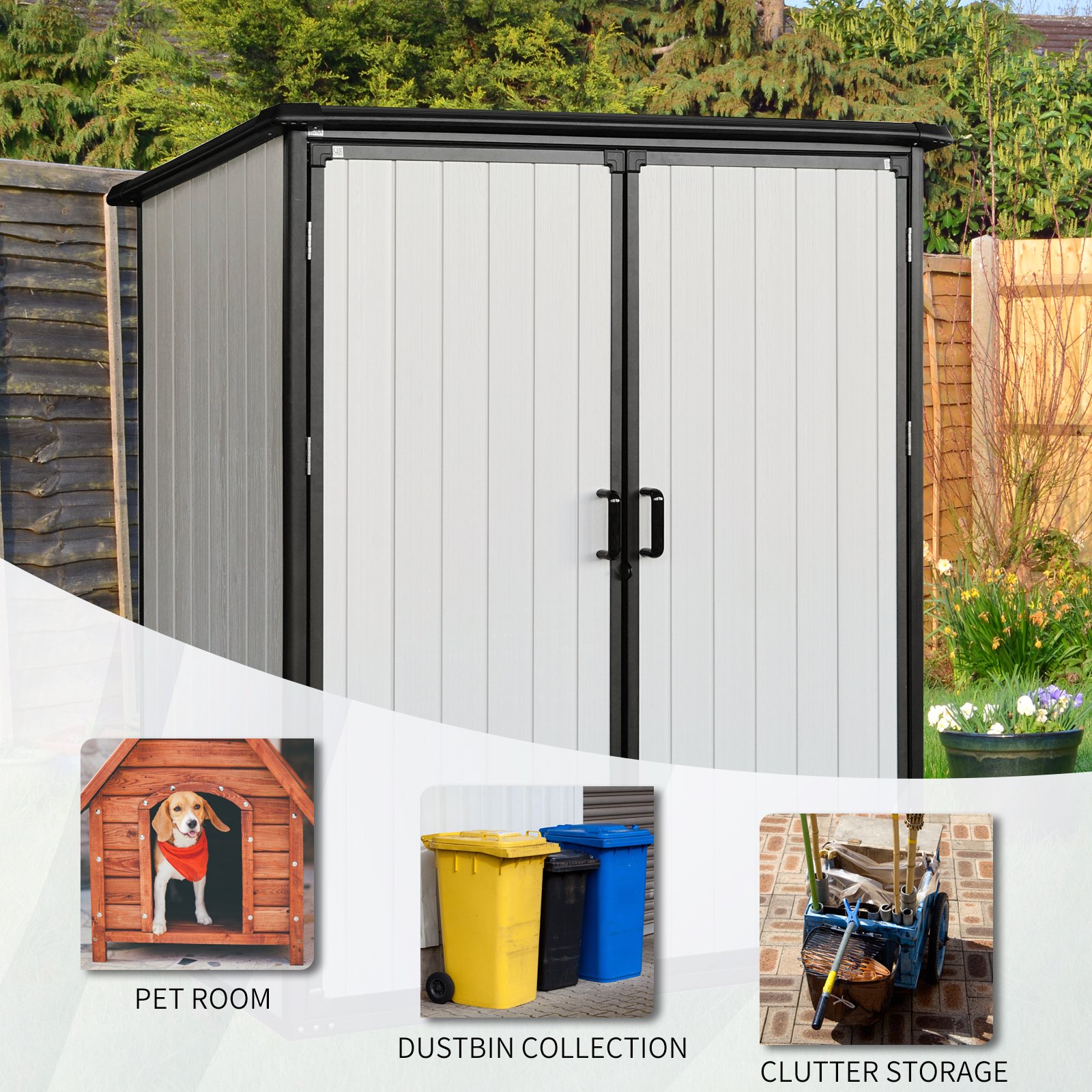 5X3Ft Outdoor Storage Shed Waterproof Resin Cabinet With Lockable Doors For Bikes And Patio Furniture - Black - Image 7