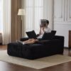 Oversized Chaise Lounge Chair Cozy Cloud Couch, Plush Corduroy Upholstered Sleeper Sofa Daybed With 3 Throw Pillows And Wide Armrest For Living Room - Black - Image 9