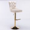 Thick Golden Swivel Velvet Barstools Adjusatble Seat Height From 27-35", Modern Upholstered Bar Stools With Backs Comfortable Tufted For Home Pub And Kitchen Island (Set of 2) - Beige - Image 8