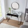 Mirrored Makeup Vanity Table With Stainless Steel Base, Mirrored Console Dressing Table With 2 Drawers, Versatile Desk For Bedroom And Office - Silver - Image 3