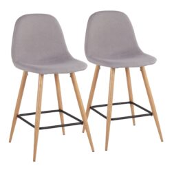 Pebble - Mid-Century Modern Counter Stool (Set of 2) - Natural / Light Gray