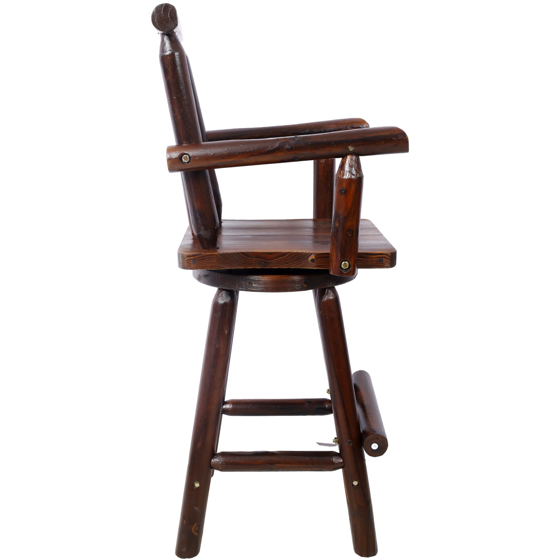Rustic Bar Stool Fir Wood Construction, Chair With Footrest, Wide Armrest, Rustic Kitchen Stool, Tall Bistro Chair For Dining Room, Restaurant, Pub, 4 Foot - Brown - Image 13