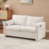 Modern Loveseat Sofa 2 Seater Plush Chenille Fabric Couch With High Density Foam Cushions - Ivory White - Image 2
