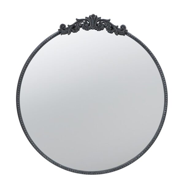 Classic Design Mirror With Round Shape And Baroque Inspired Frame For Bathroom, Entryway Console Lean Against Wall - Black