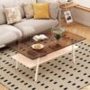 Rectangle Coffee Table, Tempered Glass Tabletop With White Metal Legs, Modern Table For Living Room - Brown / White - Image 2