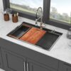 33" Drop In Kitchen Sink With Ledge Workstation, 16 Gauge Stainless Steel - Gunmetal Black - Image 2