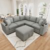 Sectional Sofa Convertible Pull Out Sofa Bed L - Shaped Sofa U - Shaped Sofa With A Movable Storage Ottoman For Living Room - Gray - Image 3