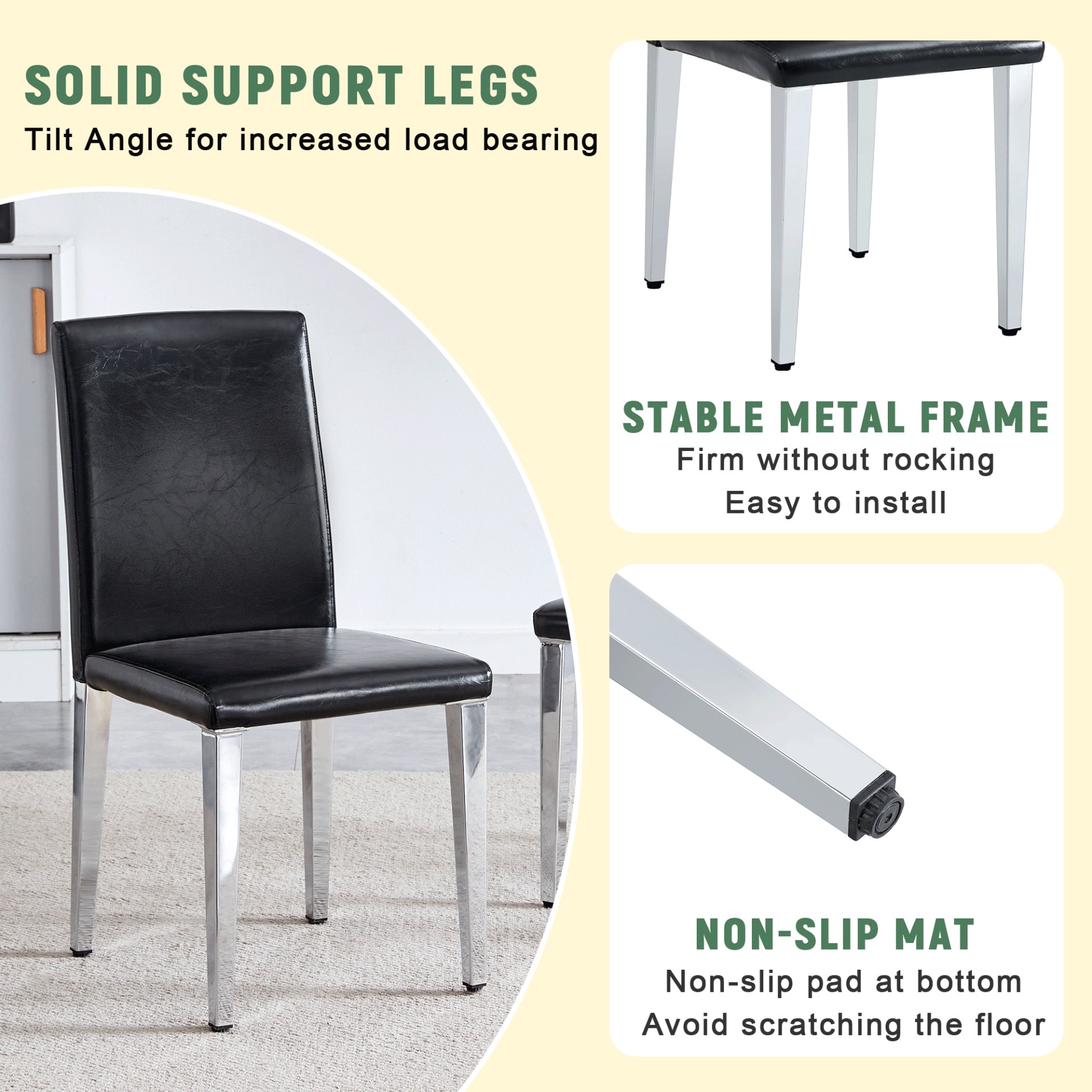 (Set of 2) Backrest Chairs With Metal Legs, They Are Ideally Suited For Minimalist And Contemporary Home Styles - Black / Silver - Image 7