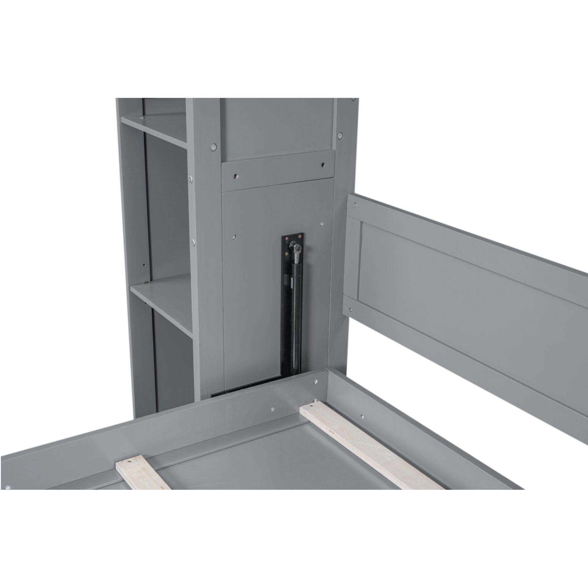 Queen Size Murphy Wall Bed With Shelves And LED Lights - Gray - Image 17