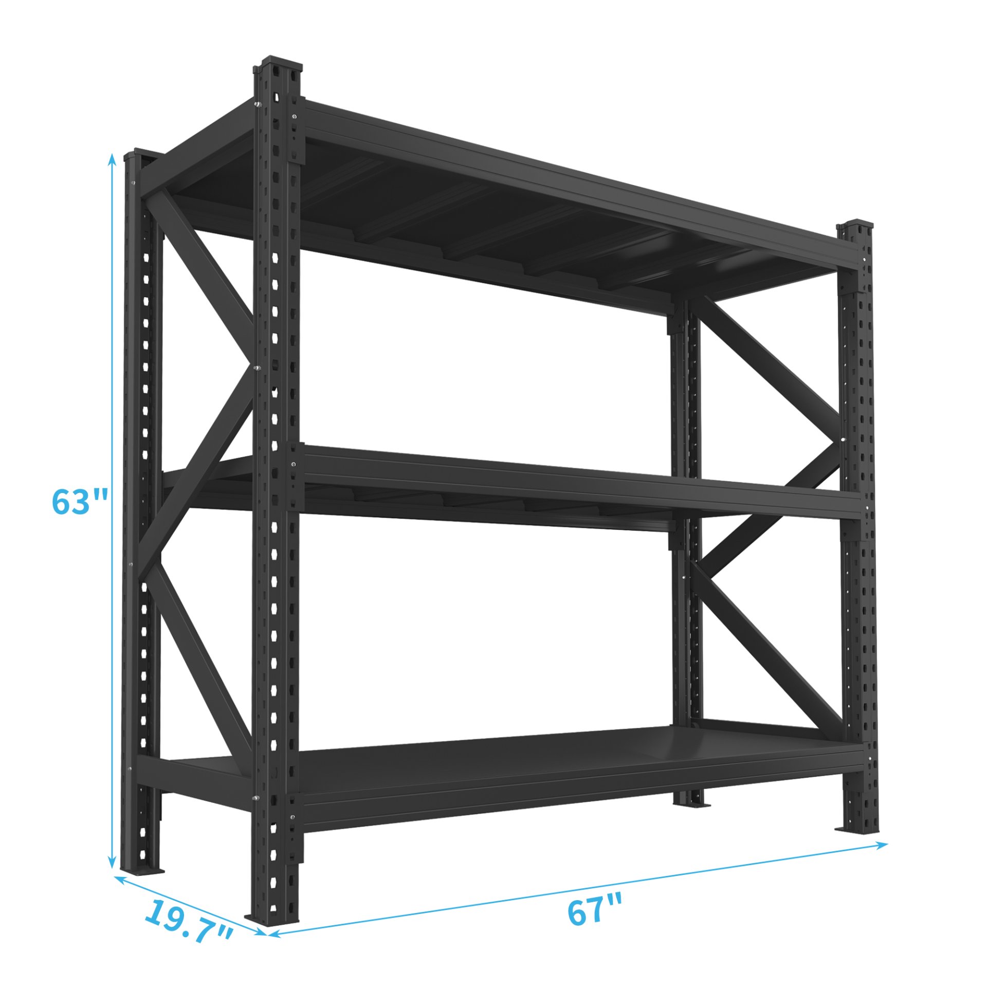 3 Tier Industrial Shelving Rack, Heavy Duty Shelving Unit Adjustable - Black - Image 3