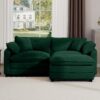 Stylish L Shaped Corduroy 2 Seater Sofa With Ottoman For Small Spaces - Green - Image 2