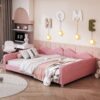 Full Size Upholstered Daybed, Sherpa Fabric Sofabed With Cloud-Shaped Backrest, No Box - Spring Needed - Pink - Image 3