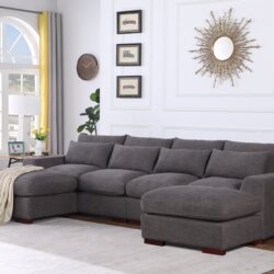 Tatman - Linen Blend Sectional With 2 Ottomans - Dark Gray