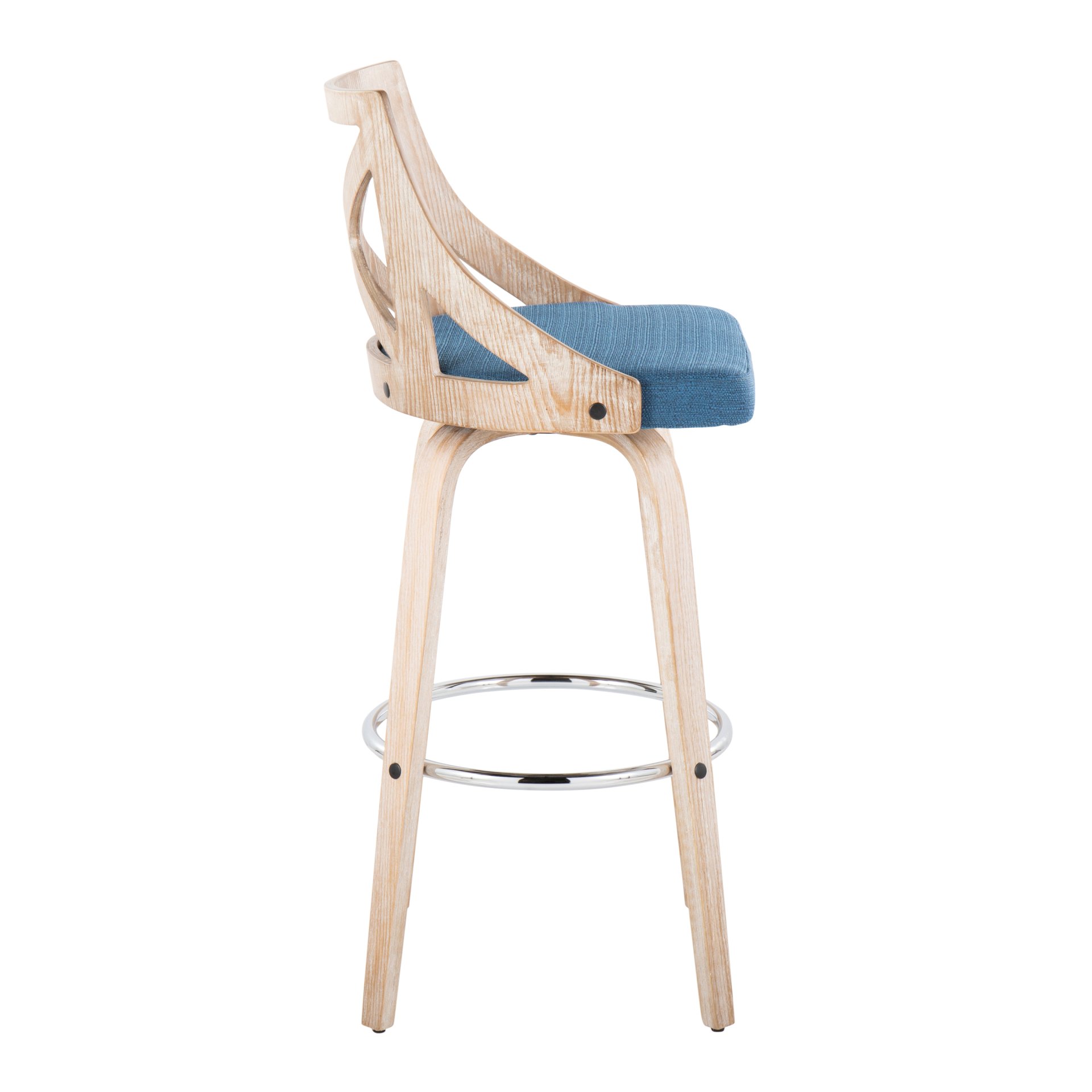 Charlotte - Farmhouse Fixed Height Counter Stool With Swivel And Round Footrest (Set of 2) - Blue / White Washed - Image 3