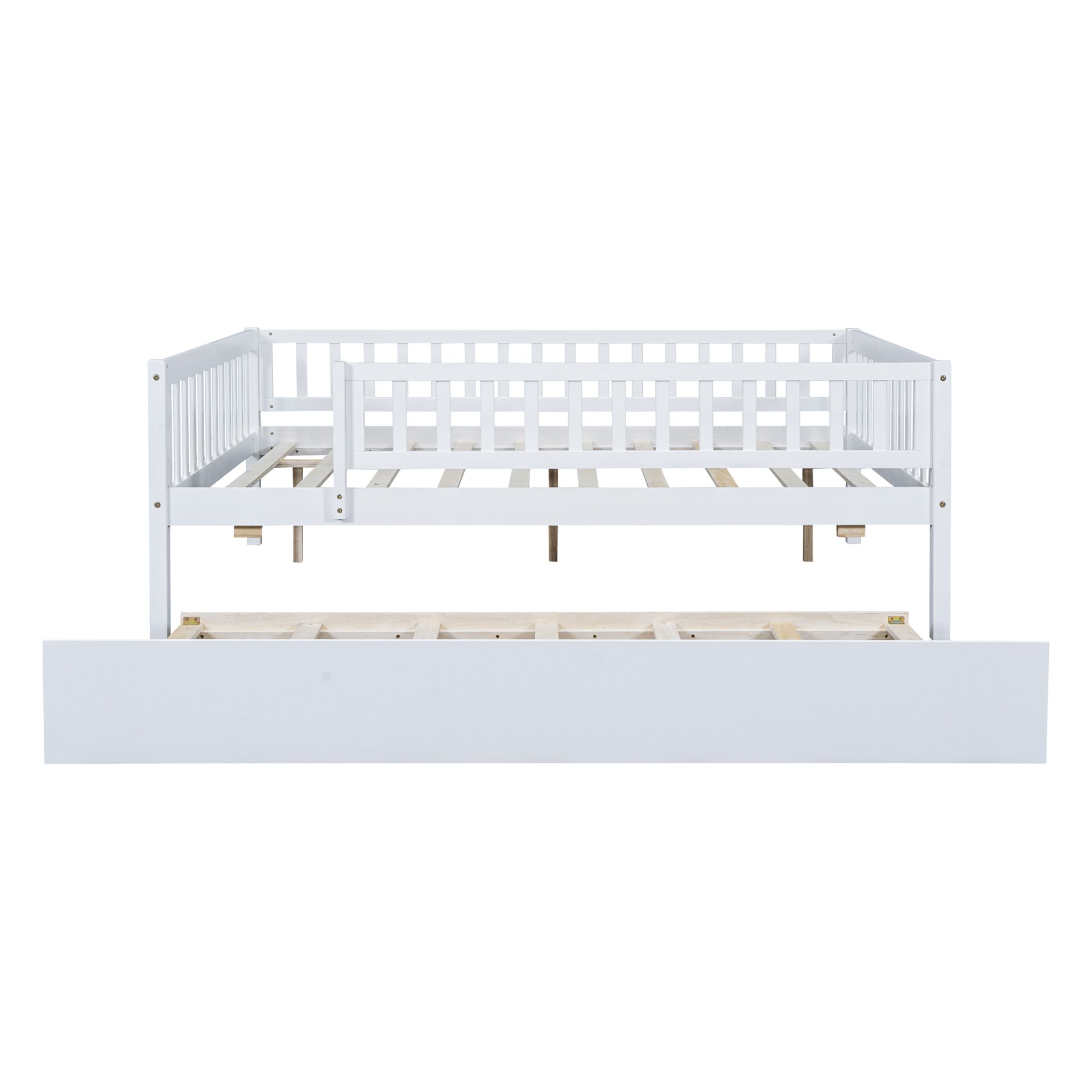 Full Size Daybed With Trundle And Fence Guardrails - White - Image 10