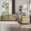 Modern Fabric Living Room Sofa Set, (Set of 2) Recliner Sofas Corduroy Upholstery - Tan - Image 14