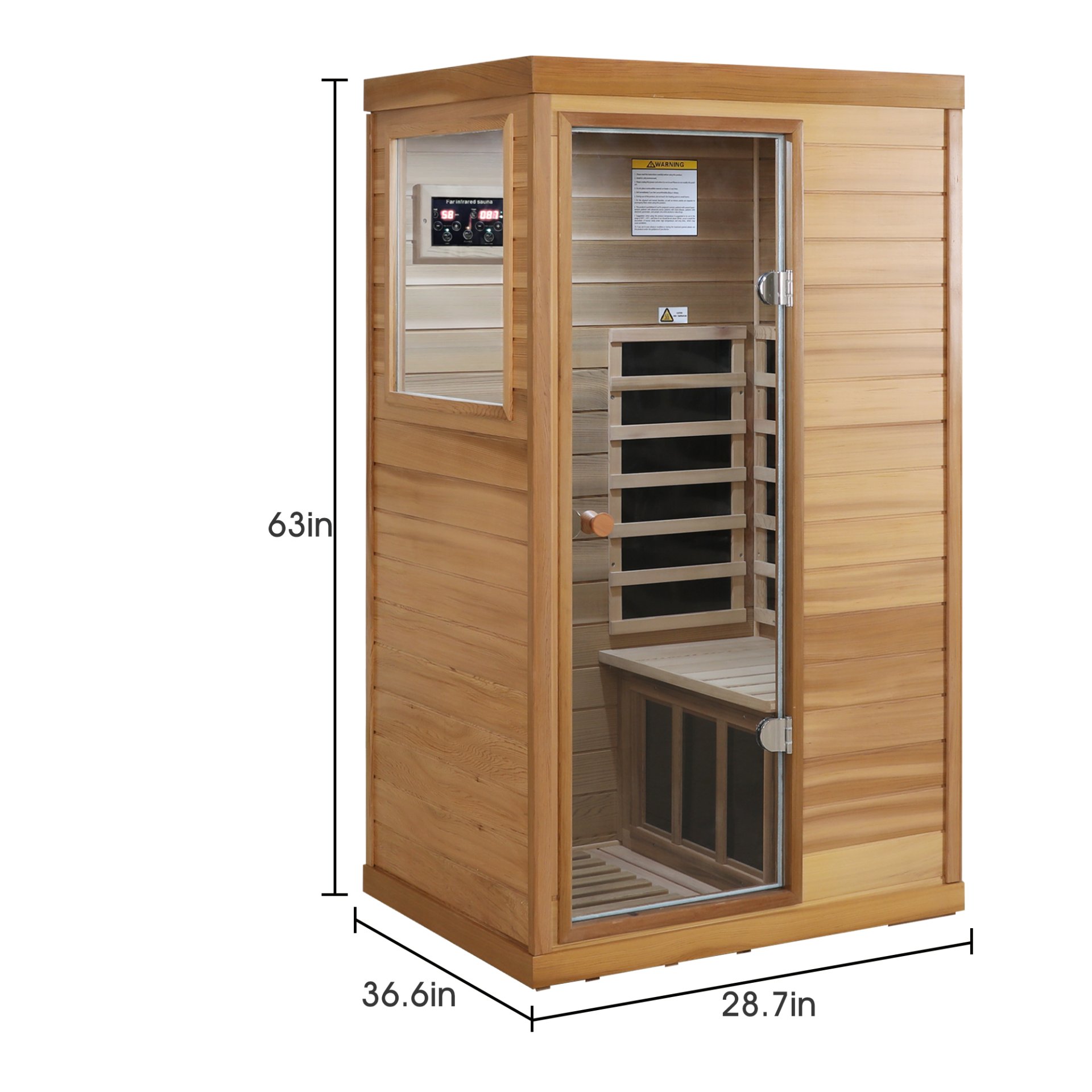 Red Cedar Mini 1 Person Far Infrared Glass Door On The Left Of The Indoor Sauna Room - Natural Wood / Caramel - Image 3