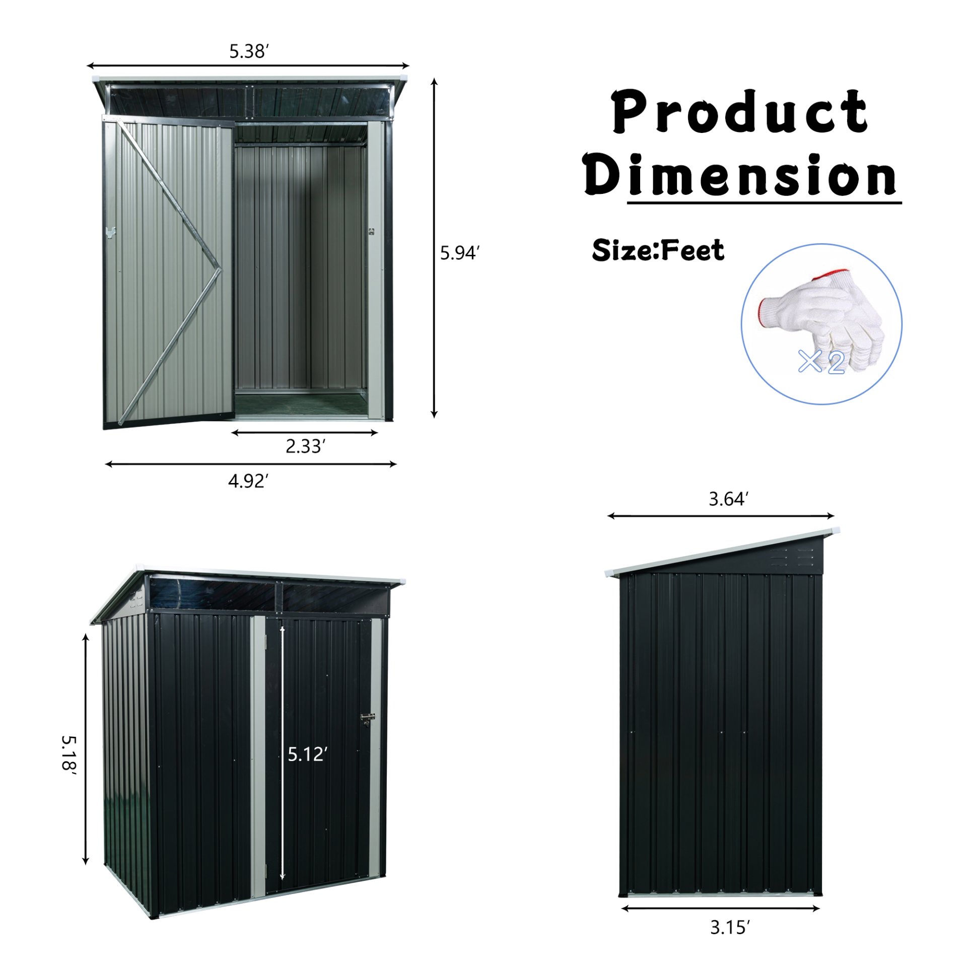 Tc53Bl Outdoor Metal Storage Shed Transparent Plate - Black - Image 9