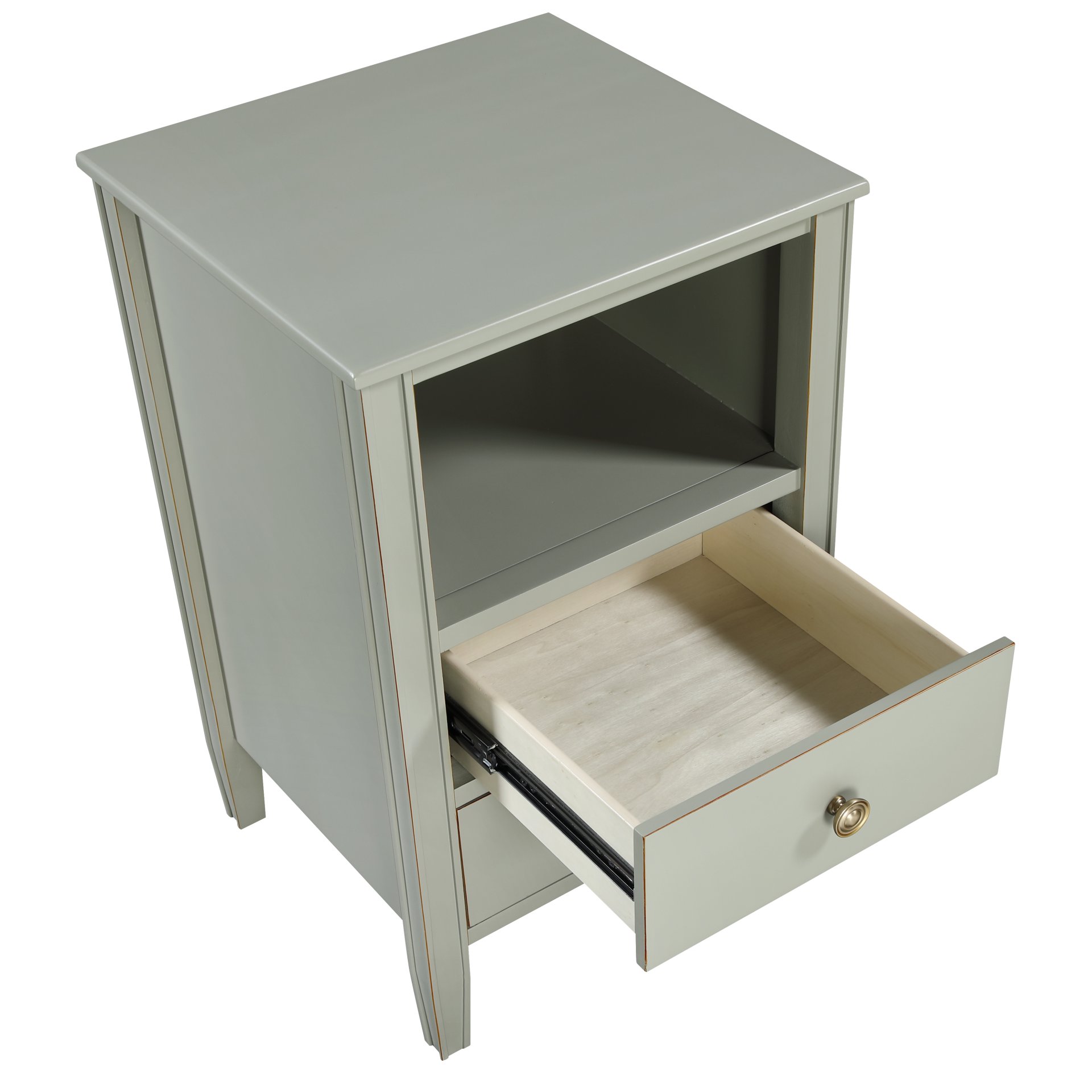 Winston - 2 Drawer Storage Nightstand With Fluted Tapered Legs And Knobs - Antique Gray - Image 6