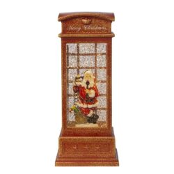Christmas Lighted Water Spinning Phone Booth With Santa On Phone, 3*AA Batteries Required - White / Red