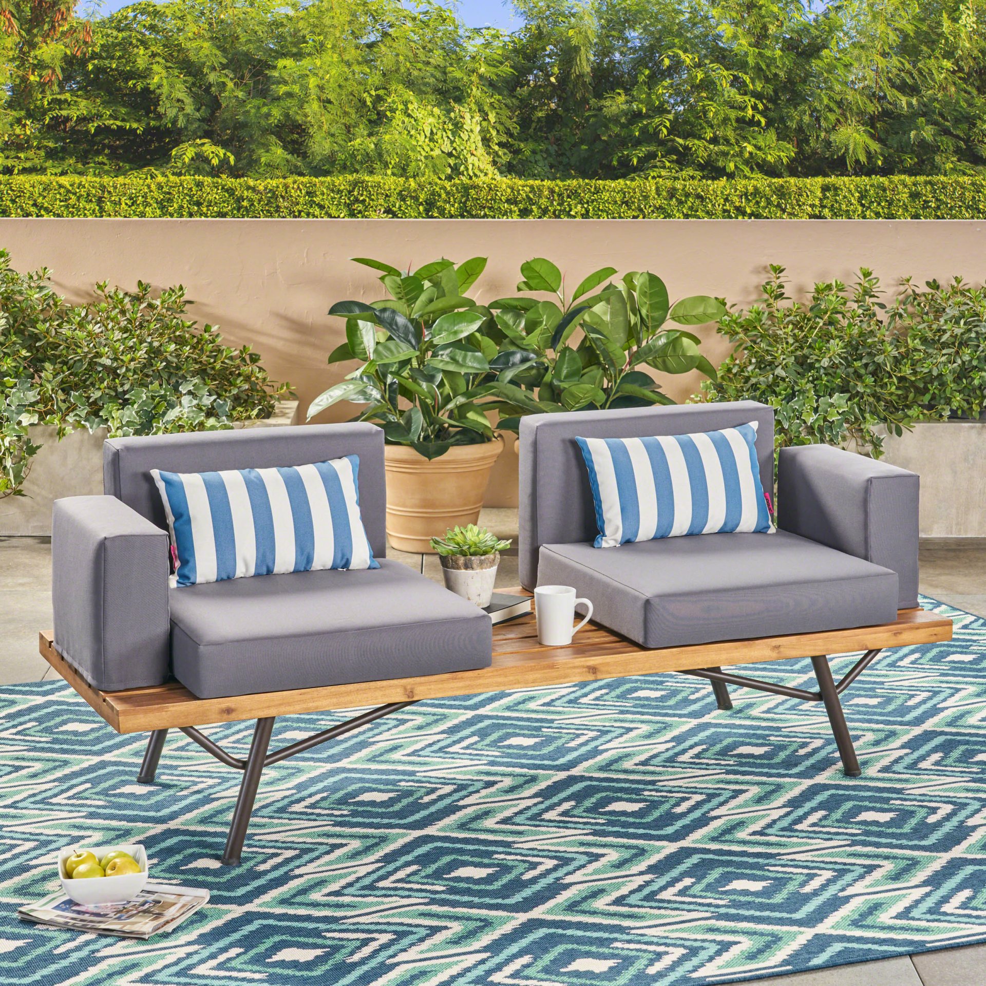 Outdoor Sofa With Cushions And Iron Legs - Dark Gray - Image 2