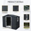 8Ft X 4Ft Outdoor Metal Storage Shed With Window And Metal Foundation For Backyard, Patio, Lawn - Black / White - Image 5