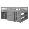 Full Loft Low Study Bed With Cabinet, Shelves And Rolling Portable Desk, Multiple Functions- Gray - Image 4