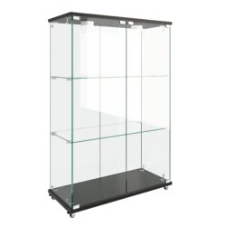 Modern Display Cabinet With LED Lights, Tempered Glass 2 Door Storage Case With 3 Shelves For Living Room Or Bedroom - Transparent