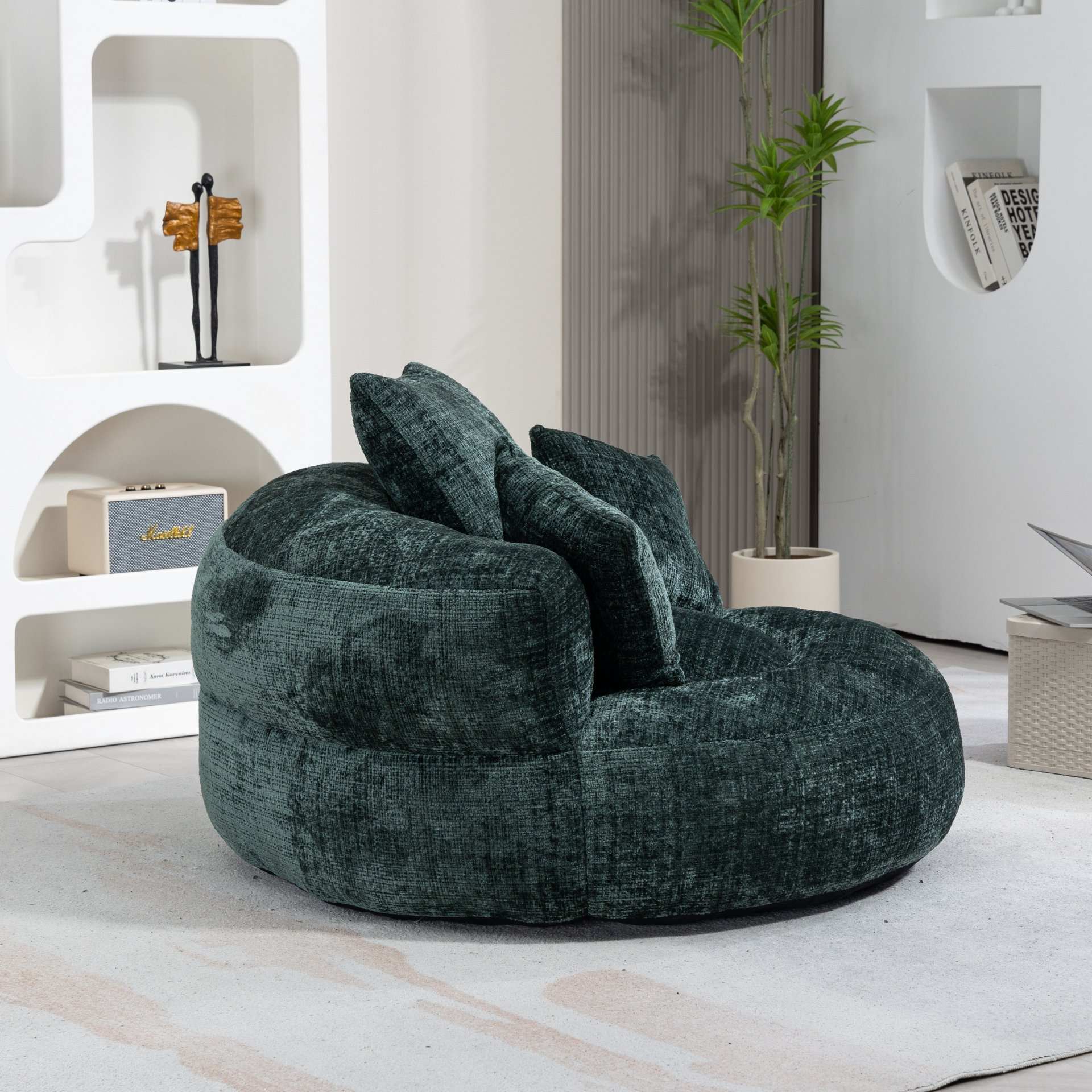 Chenille High Back Bean Bag Chair Couch With 3 Pillows, Indoor & Outdoor, Single Gaming Sofa For Bedroom - Emerald - Image 8