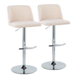 Toriano - Contemporary Adjustable Barstool With Swivel With Rounded T Footrest (Set of 2) - Cream / Chrome