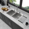 Modern Farmhouse Double Bowl Drop In Sink With 50 / 50 Split Design Stainless Steel - Brushed Nickel - Image 4