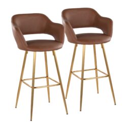 Margarite - Contemporary Fixed Height Barstool With Square Footrest (Set of 2) - Gold / Brown Gold