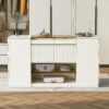 Modern Luxury Multi-Functional Island Vanity Dresser And Storage Cabinet With Glass Tabletop, Display Shelf, 6 Drawers For Walk In Wardrobe And Bedroom - Cream White - Image 2