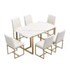 Modern Dining Table Set For 6 Faux Marble Kitchen Table Set With 6 Upholstered Dining Chairs, 7 Piece - White / Golden - Image 11