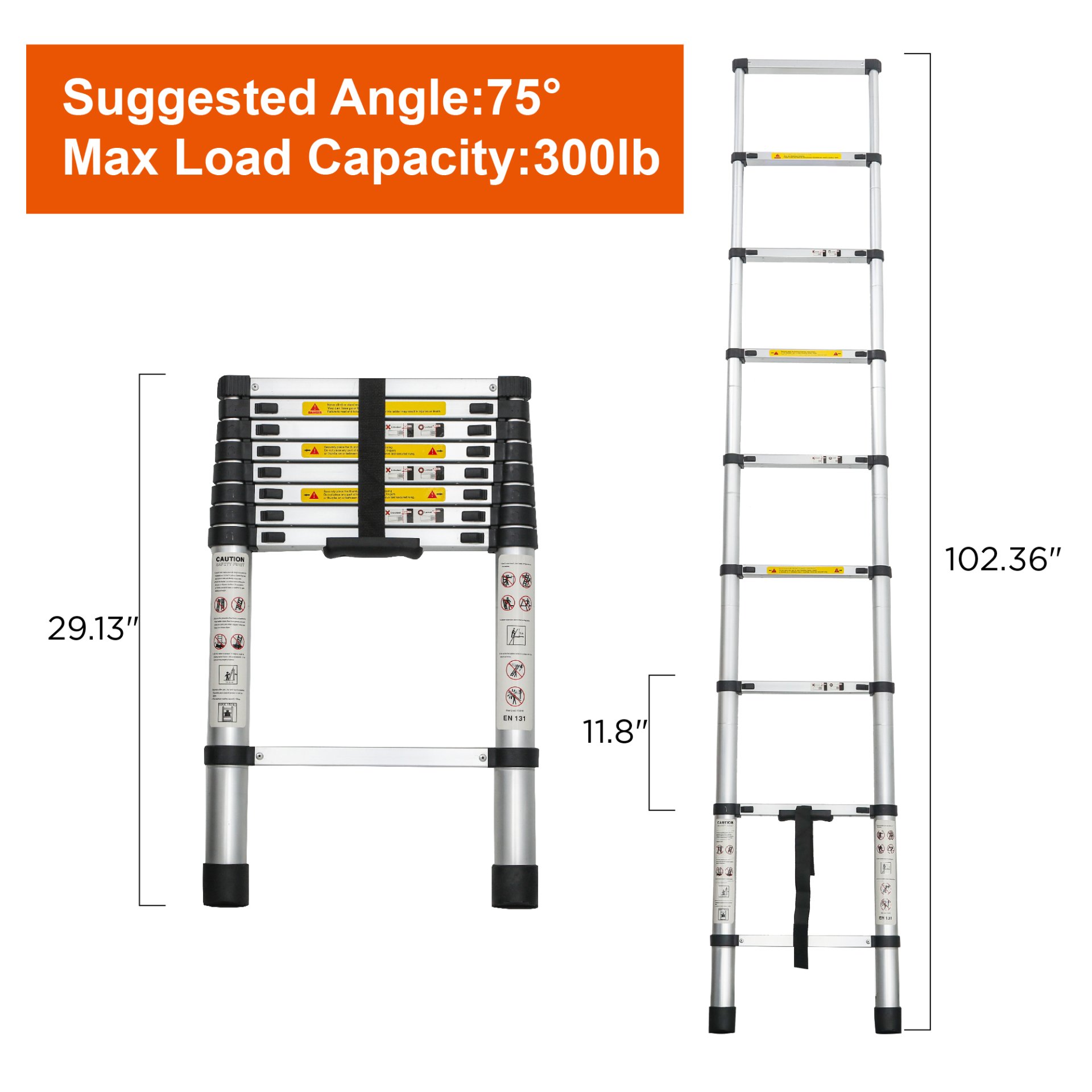 Telescopic Extension Ladder, Folding Portable Multi Purpose For Indoor Outdoor Work - Black - Image 3