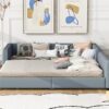 Queen & Twin Long Size Upholstered Platform Bed, Mother & Child Bed - Gray - Image 20