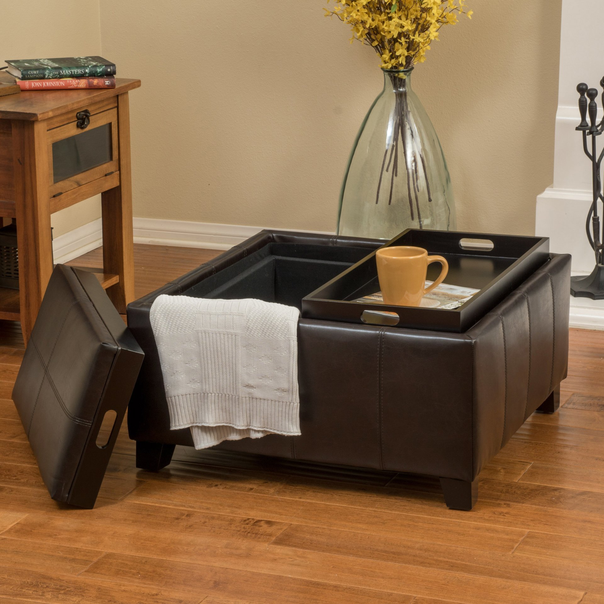 Contemporary Ottoman With Storage And Tray Tops - Brown - Image 4