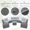 10 Piece Outdoor Sectional Half Round Patio Rattan Sofa Set, Wicker Conversation Furniture Set For Free Combination - Light Gray - Image 5