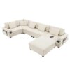 U Shaped Sectional Sofa 6 Seat Couch Set With Oversized Ottoman, Hidden Armrest Storage And Cup Holders USB Charging Ports Wide Seat Sofa - Off White - Image 5