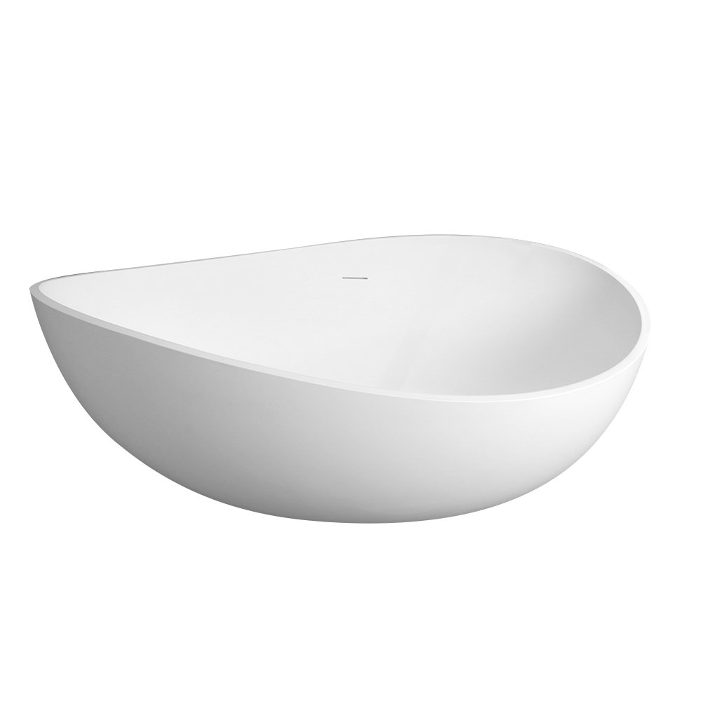 63" x 37.4" x 23.6" Freestanding Solid Surface Soaking Bathtub For Bathroom - Matte White - Image 6