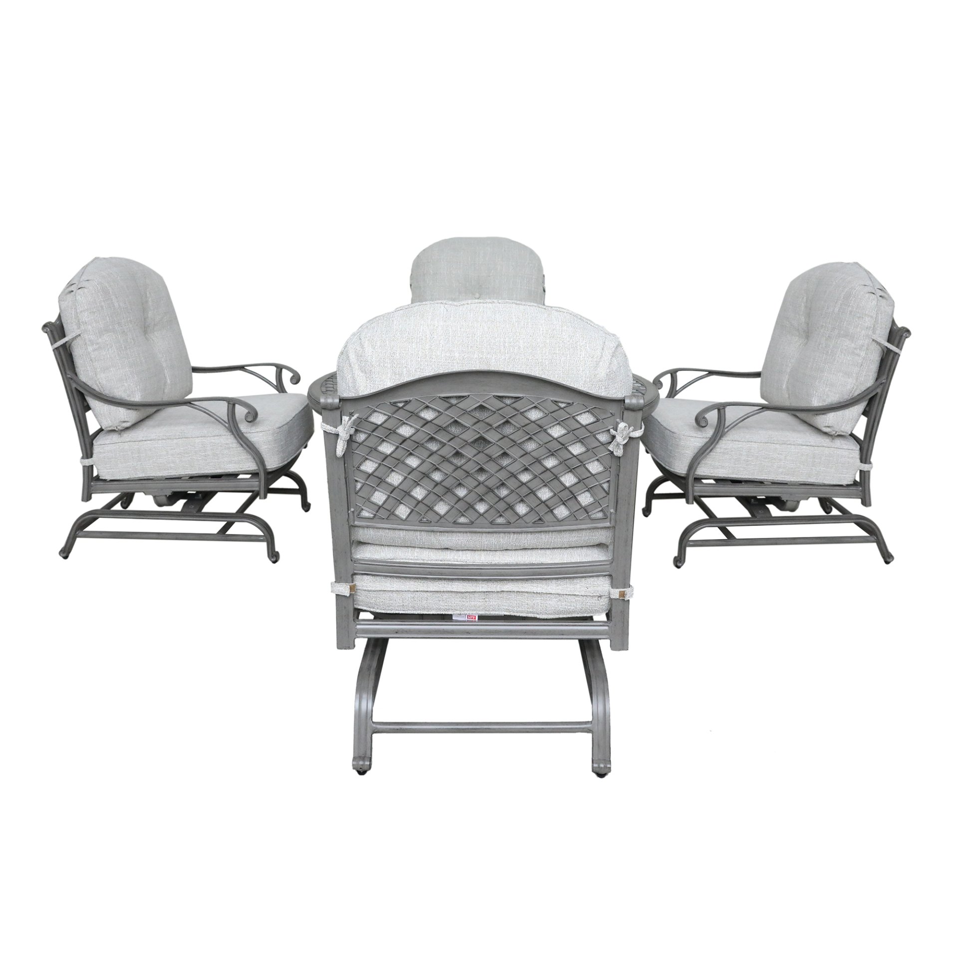 Outdoor 5 Piece Aluminum Chat High Fire Pit Set With Cushion - Golden Gauze - Image 3