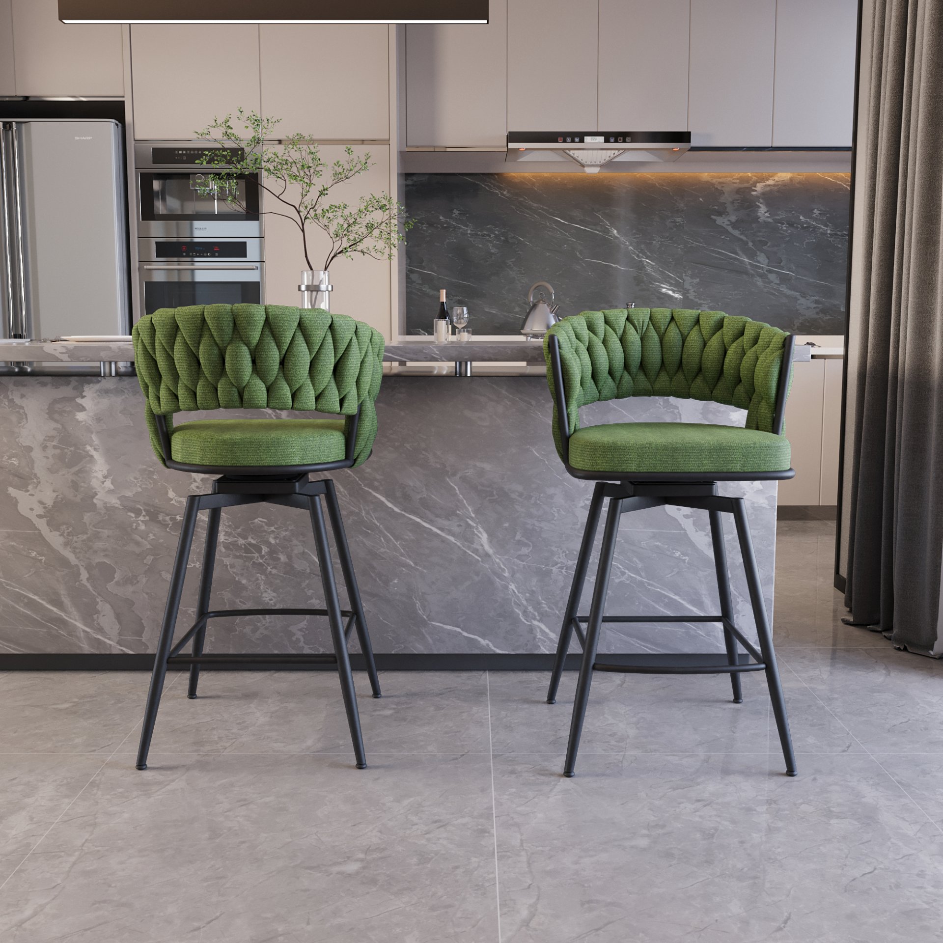 26" Bar Stool With 360 Swivel (Set of 4) - Green - Image 6