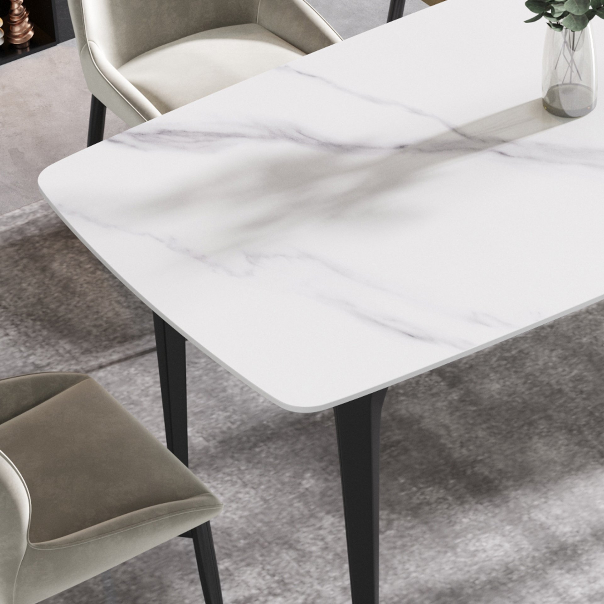 70.87" Modern Artificial Stone Curved Black Metal Leg Dining Table, Can Accommodate 6-8 People - White / Black - Image 8