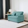 Velvet Two Seater Pull Out Sofa Bed, Adjustable Backrest With Three USB Ports, Two Side Pockets, 3 In 1 Convertible Sleeper Sofa Bed, Modern Love Seat Lounge Sofa For Living Room - Light Blue - Image 3