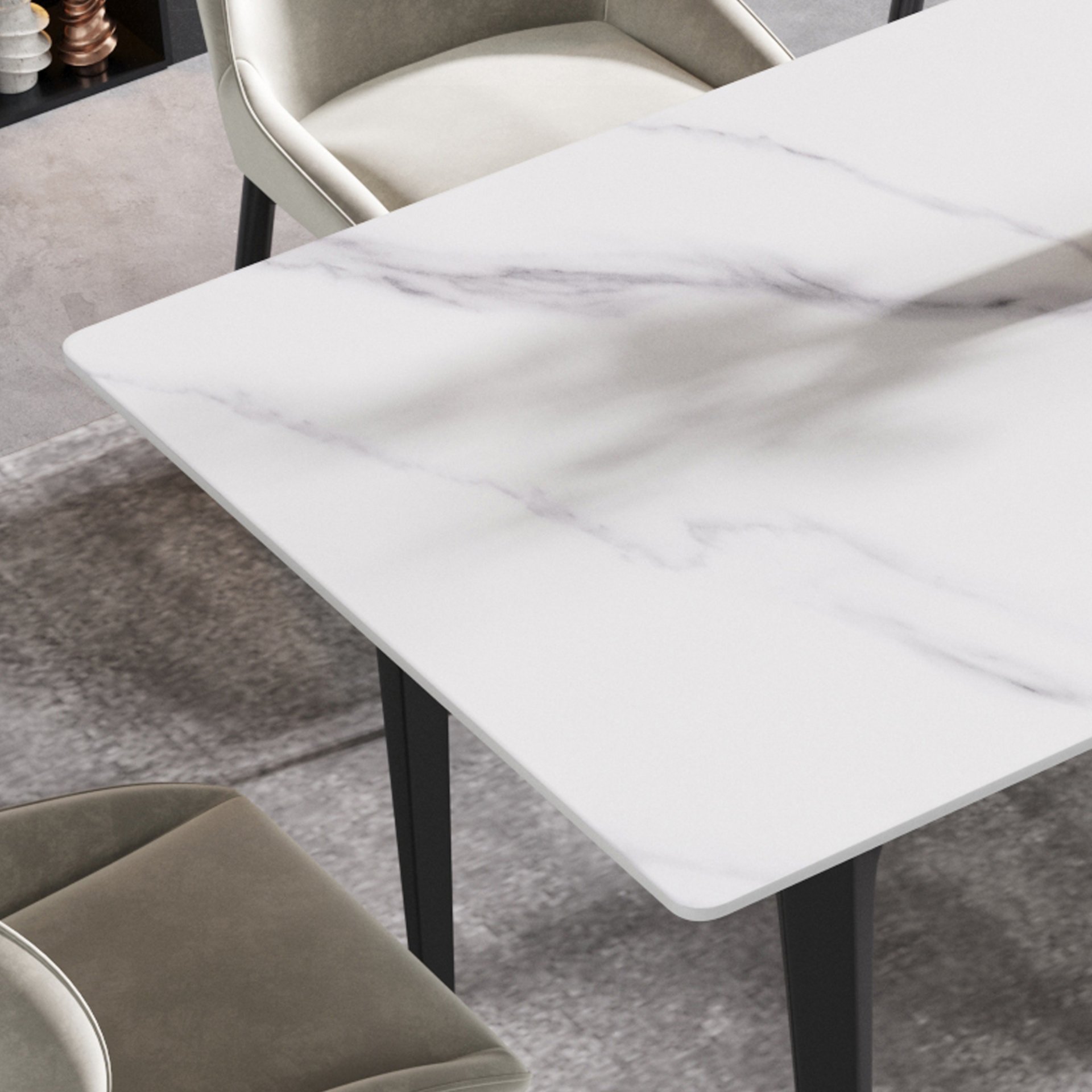 63" Modern Artificial Stone White Straight Edge Black Metal Leg Dining Table, 6 People - White / Black - Image 8